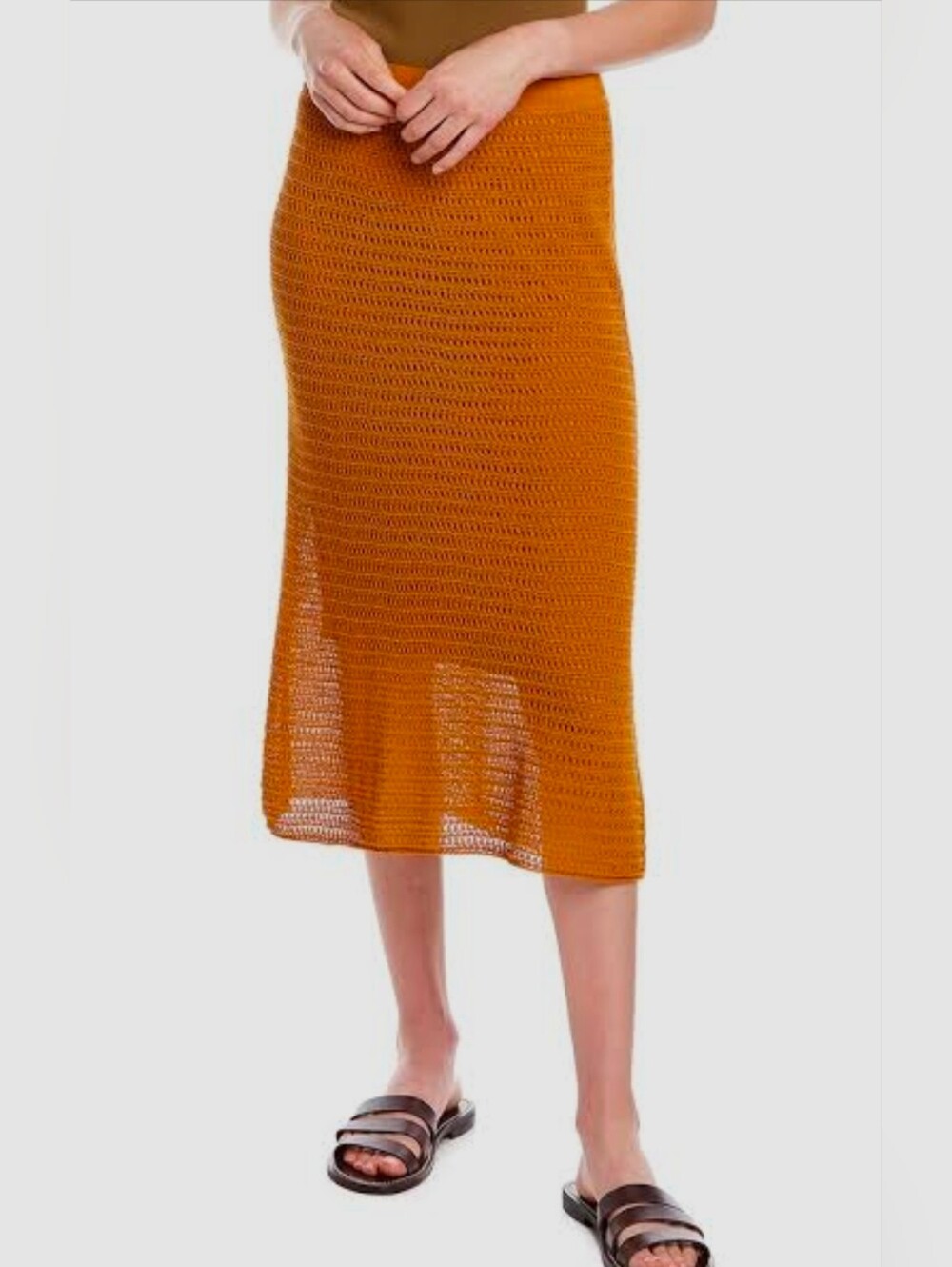 Vince Crochet Midi Skirt Brunt Orange Size Medium